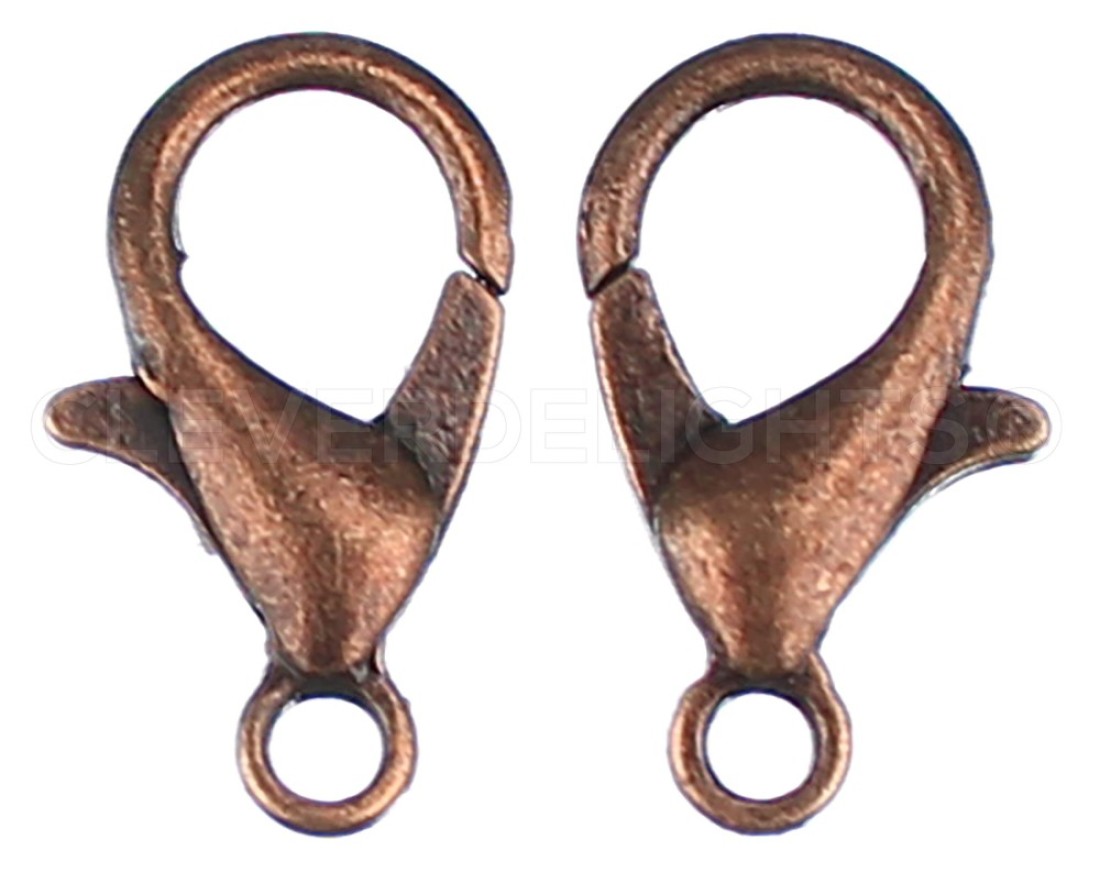100 Pack CleverDelights Lobster Clasps 12x6mm Antique Copper Color