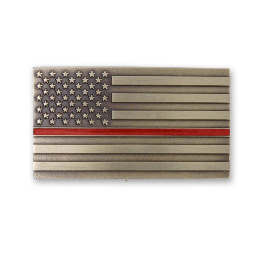 Indiana Metal Craft Thin Red Line Belt Buckle Solid Brass with Enamel Made in USA