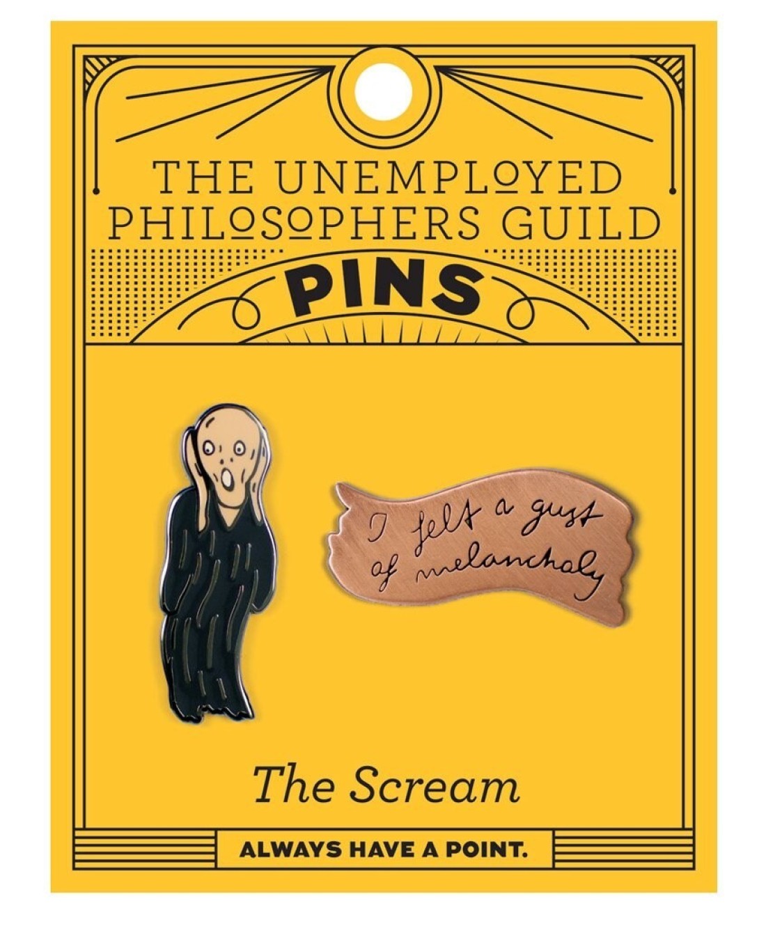 The Unemployed Philosophers Guild Scream and Melancholy Enamel Pin Set - Strong Rubber Backing Clasps
