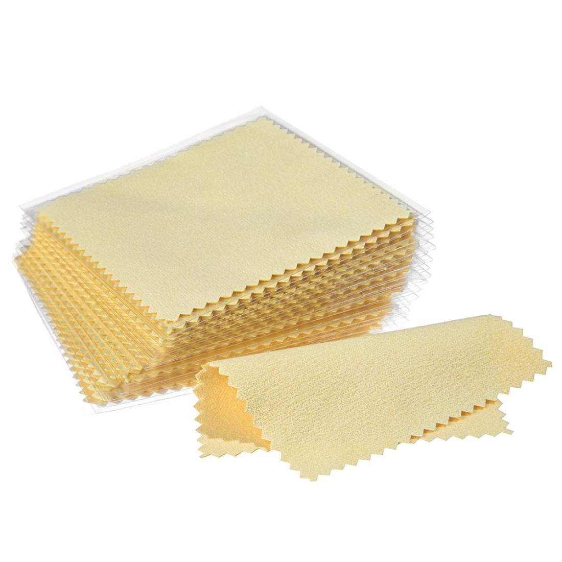 CATIFLIN 100pcs Premium Jewelry Cleaning Cloth, Silver Polishing Cloth Individually Wrapped, for Sterling Silver, Gold, Brass, Silverware, Coin, Ring, Watch and More (Yellow, 3.15&quot; x 3.15&quot;)