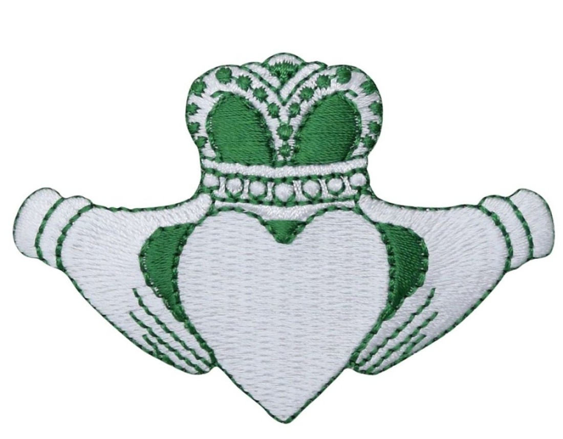 Irish Claddagh Green White Embroidered Iron on Patch