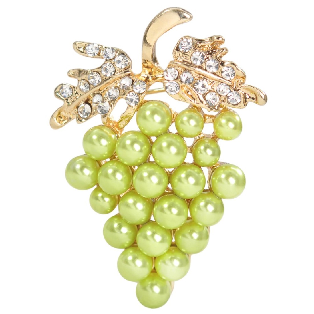 Gyn&amp;Joy Golden Tone Green Faux Pearls Bead Grape Rhinestone Fruit Pin Brooches