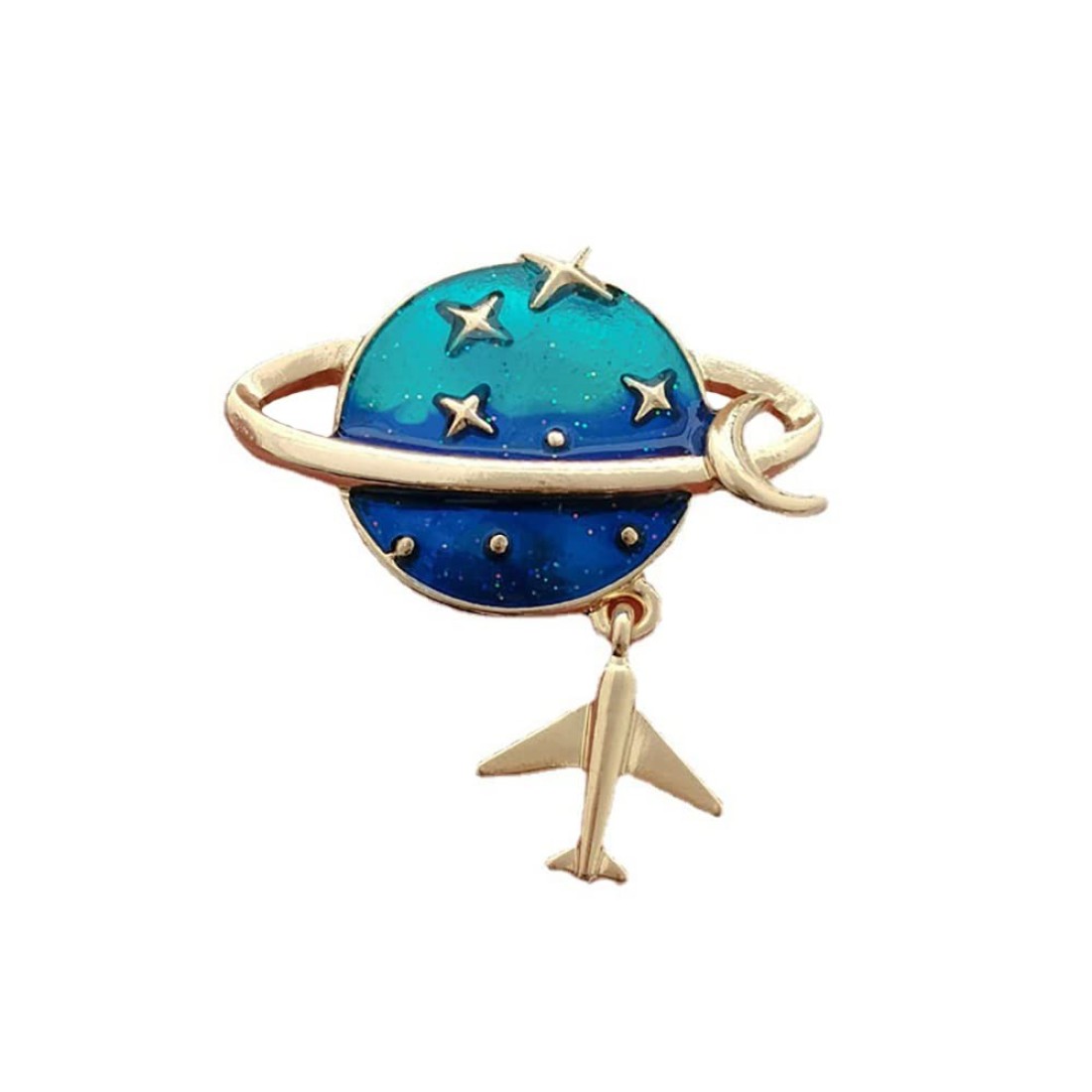 Blue Earth Planet Brooch Pin Airplane Crescent Moon Cross Stars Space Enamel Corsage Lapel Brooches Pins for Women Girls Clothing Jackets Badges Jewelry Gifts