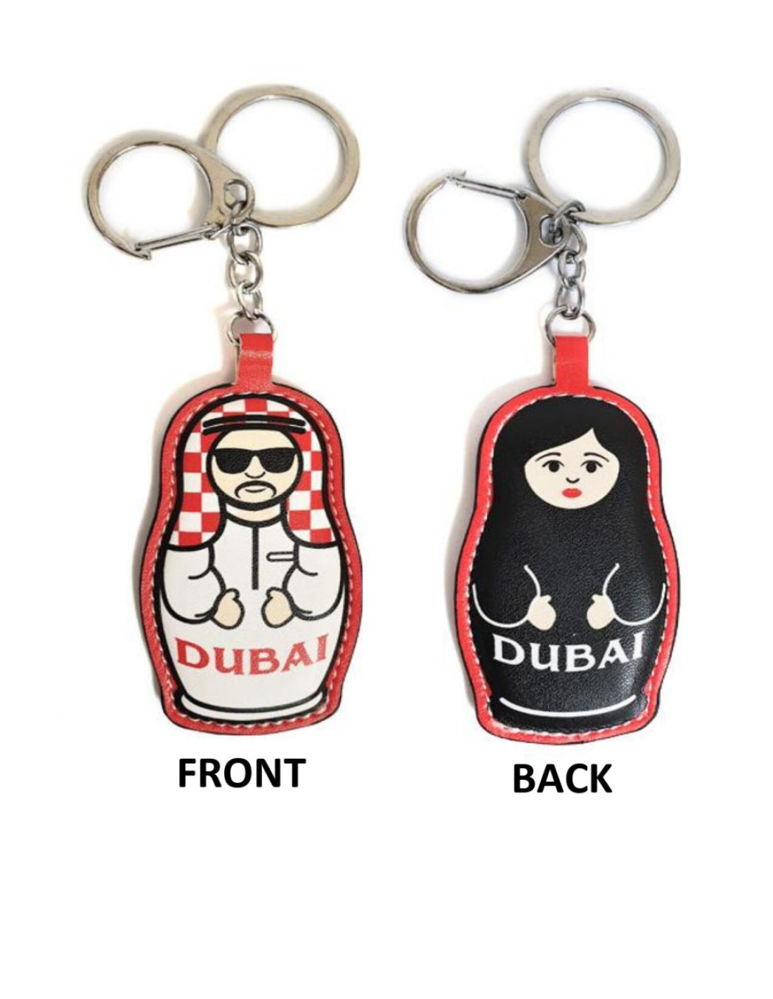 Caravaan - Trendy Key chain/ key ring/ tree ornament. Arabian couple featuring man one side and lady the other. Super smooth touch PU fabric. Size: 7.5cm