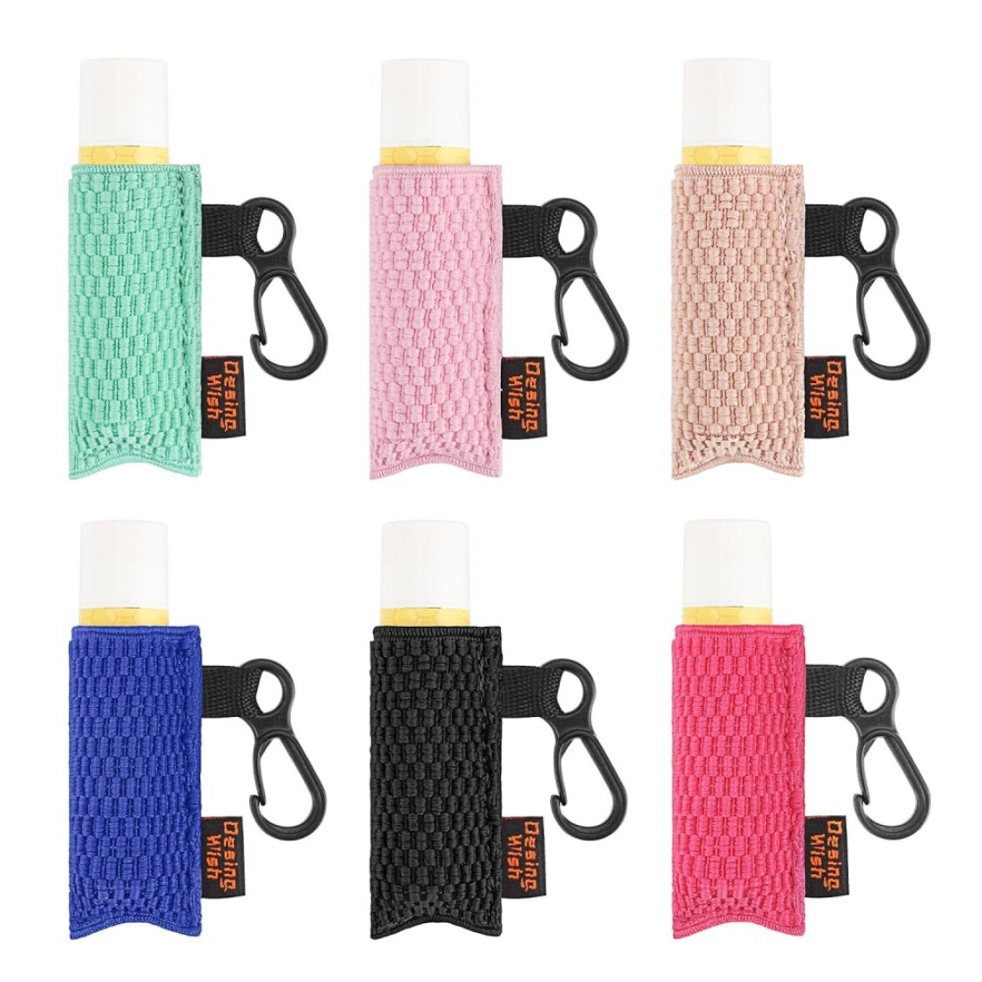 Desing Wish 6 PCS Chapstick Holder Keychain Elastic Sleeve Chapstick Keychain Holder for Lip Balms/Lip Gloss/Lipsticks, Lip Balm Holder Sleeves (Green/Pink/Beige/Black/Red/Blue)
