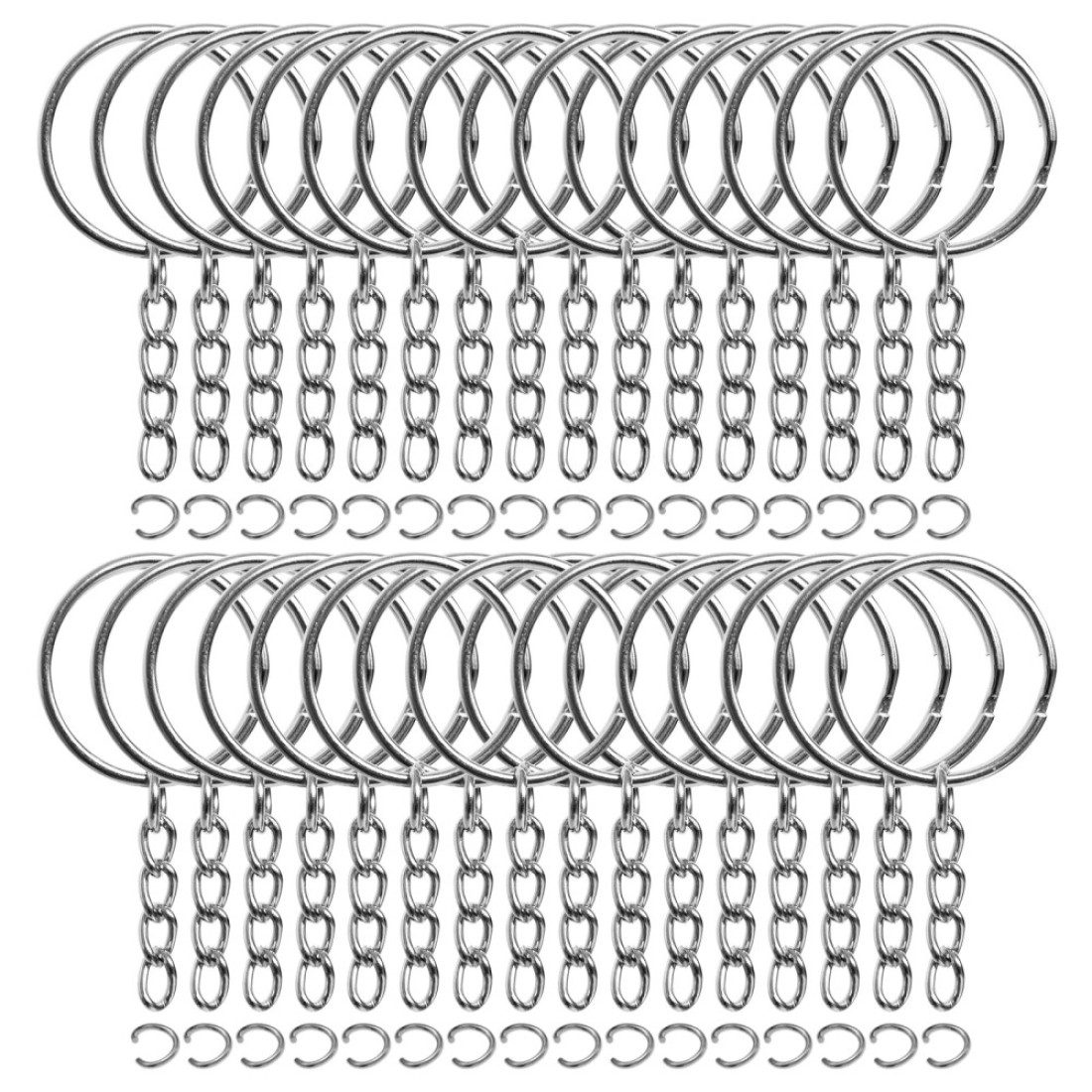 REEMTOO 50PCS Bulk Keychains Set Split Keychains Rings with Chain 1 inch Key Rings Key Chain Rings Keychains Ring Parts with Open Jump Ring and Connector