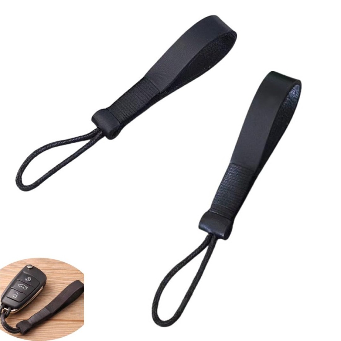 2 Pack Fob Lanyard Car Keychain Cowhide Leather Nonmetallic Key Strap String Handmade Pendant Chain Loop Ring for Car Keys Bag Case Cover Holder
