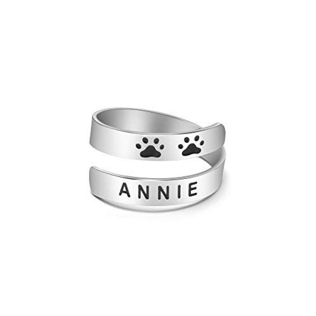 Yiyang Stainless Steel Ring for Women Girls Personalized Dog Name Annie Ring Sympathy Dainty Pet Cremation Jewelry for Mom Daughter Sisiter Best Friends Pet Lover