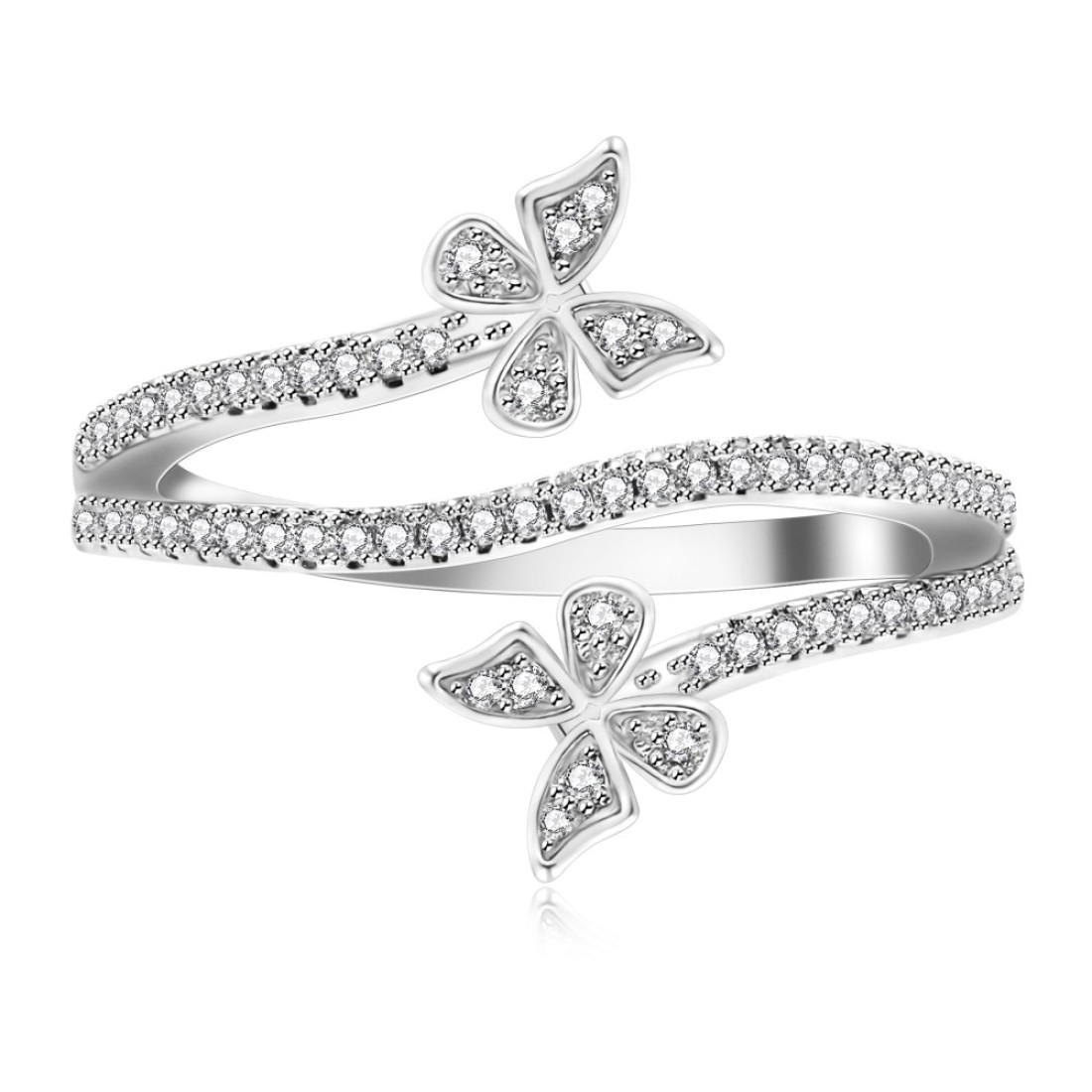 Oneress CZ Mermaid Tail Finger Band, Cubic Zirconia Cocktail Party Butterfly Wrap Ring for Women, Stackable Rings for Ladies Size 7
