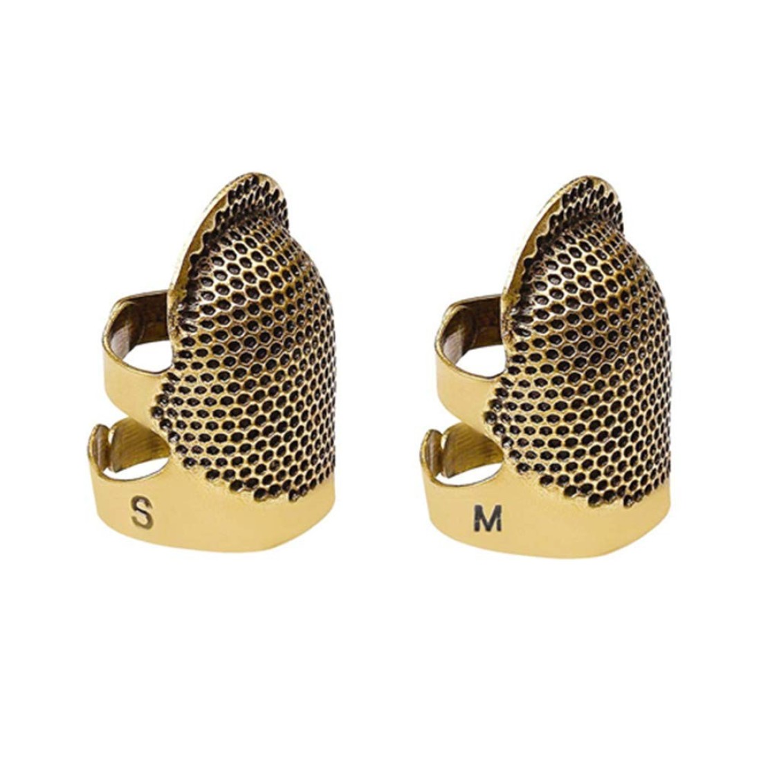 FQTANJU 2 Pack Sewing Thimble Finger Protector, Metal Copper Adjustable Finger Shield Protector Pin Needles Sewing Quilting Craft Accessories DIY Sewing Tools (2 Sizes)