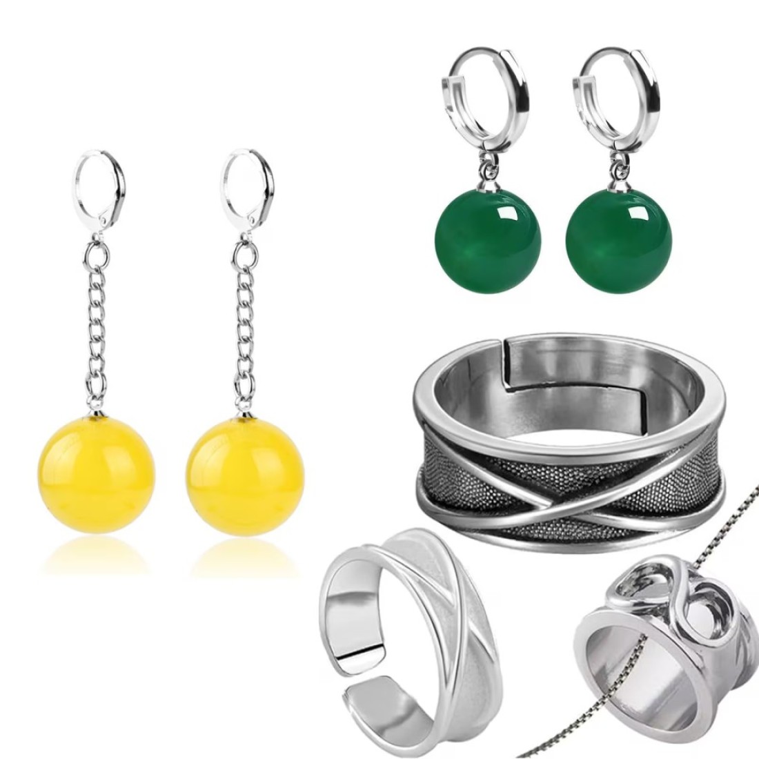 JinYu 7 Set Anime Black Ring,Time Ring with Potara Earring Cosplay Prop Accessory