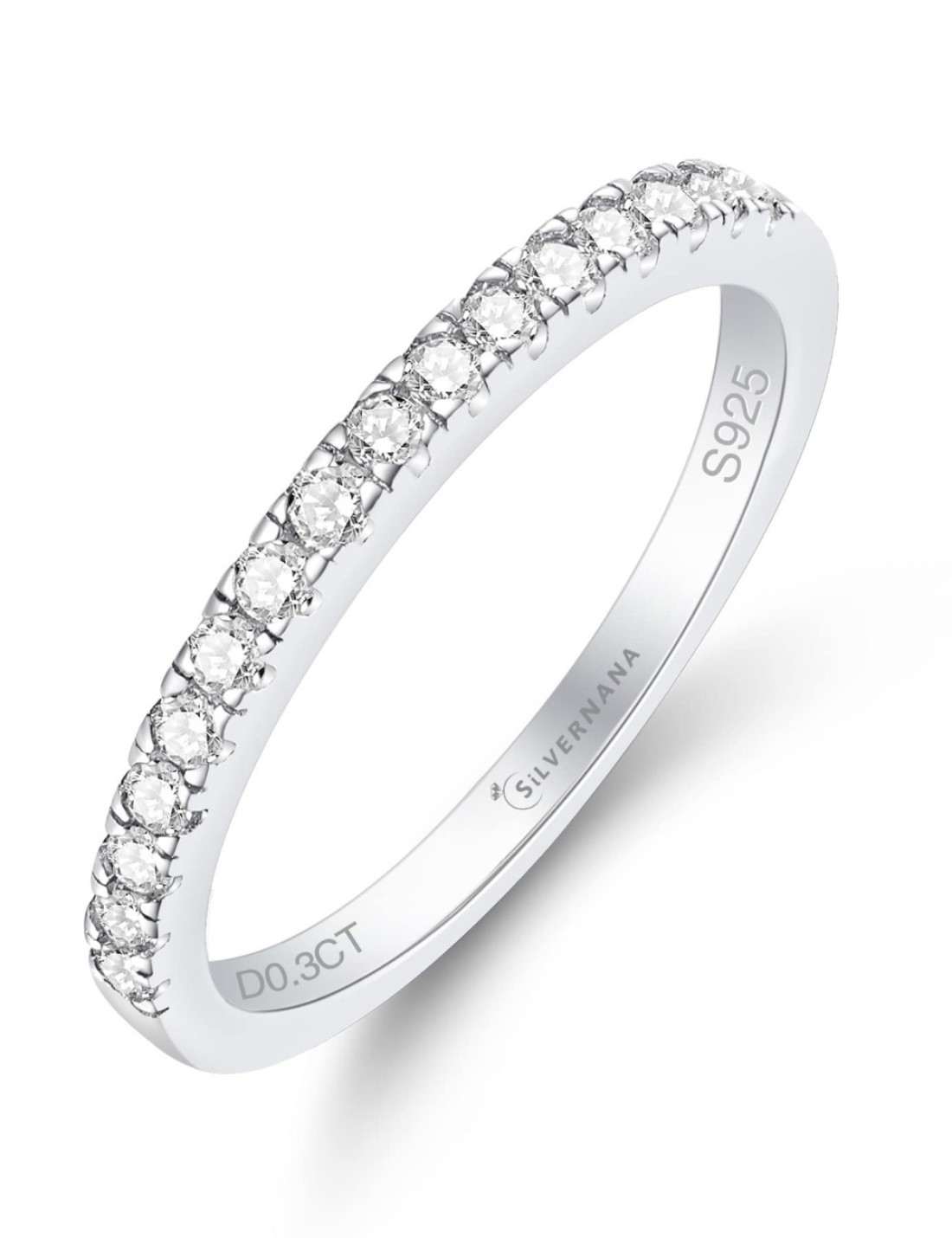 SILVERNANA Moissanite Wedding Band 925 Sterling Silver Half Eternity Wedding Ring 0.3CT Moissanite Diamond Stackable Promise Ring for Women Size 6.5