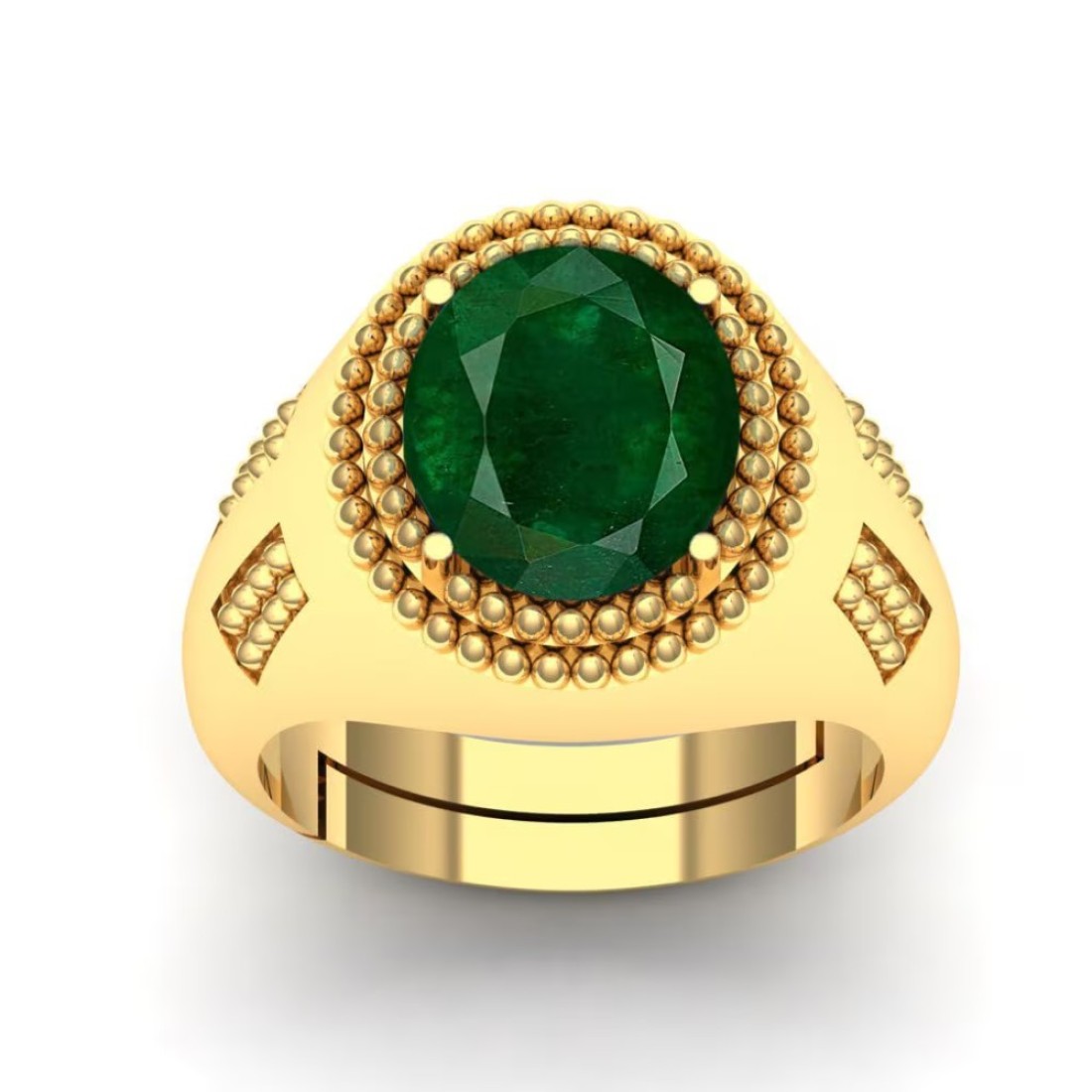 DINJEWEL 10.25 Carat Antique Natural Green Emerald/Panna Loose Gemstone Wedding Gold Plated Ring For Women
