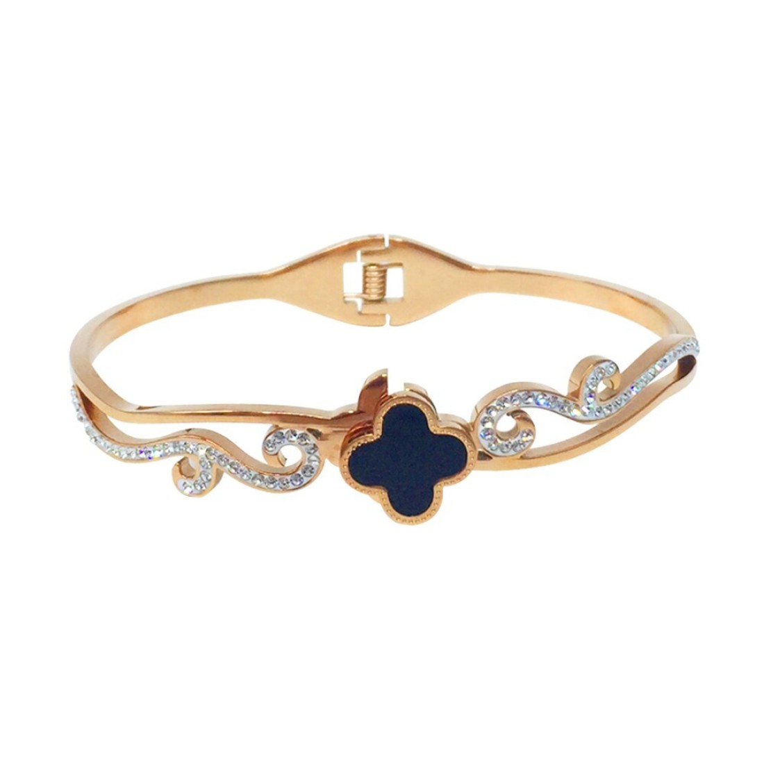 JANNAH Women&#39;s Fashion Bracelet | JANNAH Women&#39;s Fashion Bracelet | Four-Leaf Clover Wrist Band Hinge with Cubic Zirconia Inlaid Bangles for Women