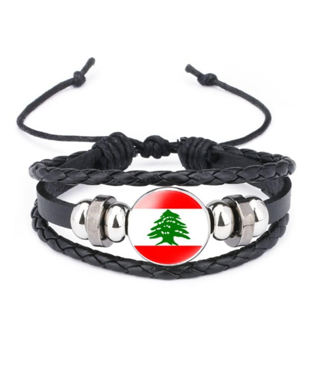 vmcoatdu Lebanon National Flags Bangle Retro Alloy Leather Bracelet for National Flag Braided Rope Bracelet Bangle (Lebanon)