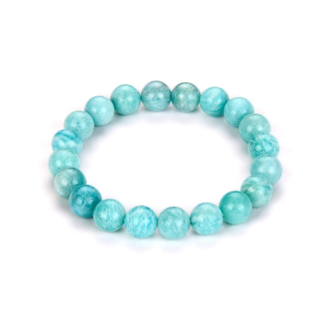 Real Natural Grade A Blue-Green Russian Amazonite Gemstone Beaded Bracelet 8.5 Inch Stretch Chakra Healing Crystal Stone Women Mom Gift (Unisex) GB10-D61