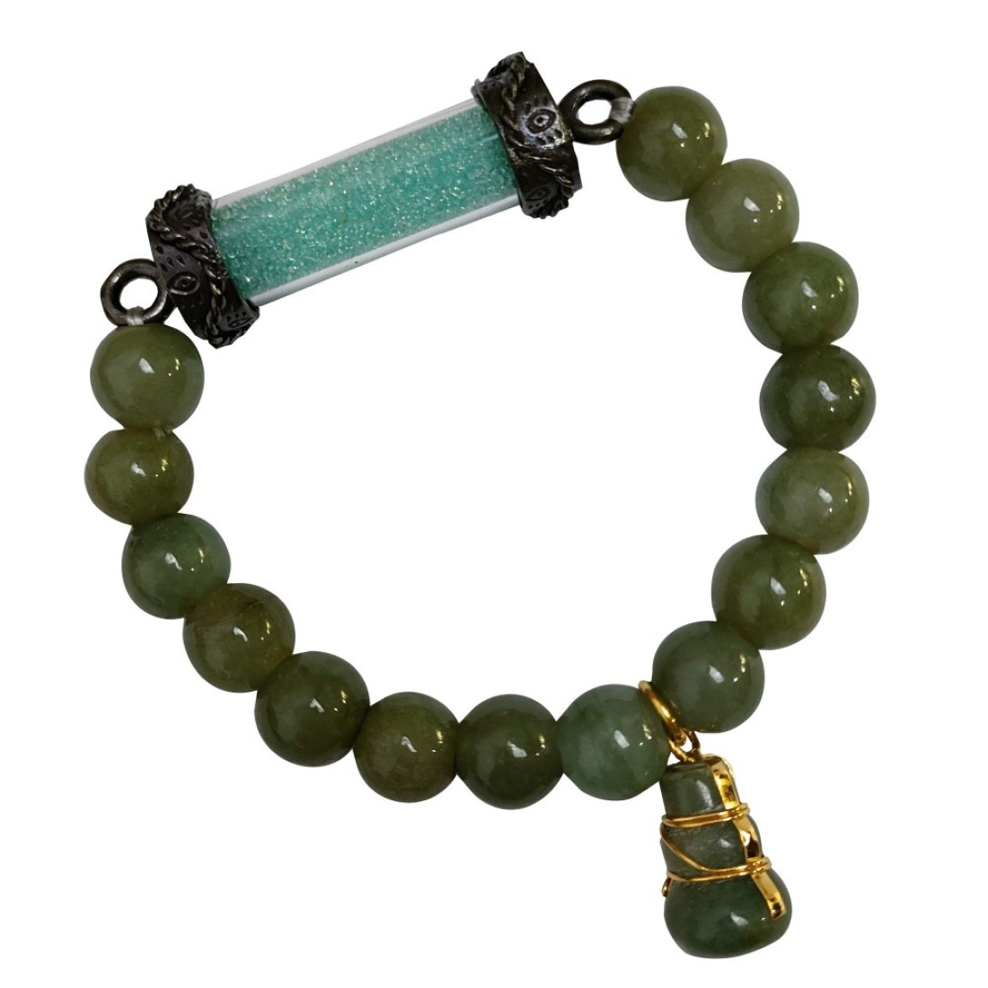 Heavens Tvcz 10 mm. Jade Bracelet for Women with Pendant Holy Magics Sarira Phra Tath Green Sakyamuni Buddhas Relics Powerful Thai Gourd