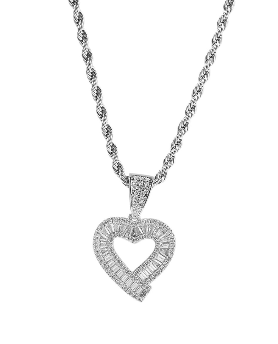 Kim Carrey S925 Sterling Silver necklace for Women AAA White Zircon Necklace CZ Diamond Love Heart Pendant Necklace (Pure Silver)