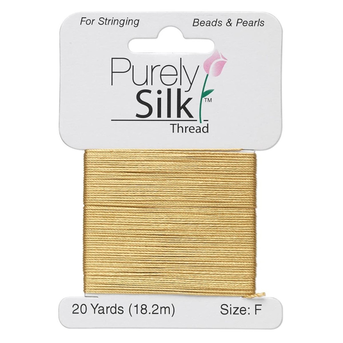 Purely Silk Simply Silk Beading Thread Cord Size F Gold 0014 Inch 035mm 20 Yards Card for Stringing Weaving Knotting Kumihimo