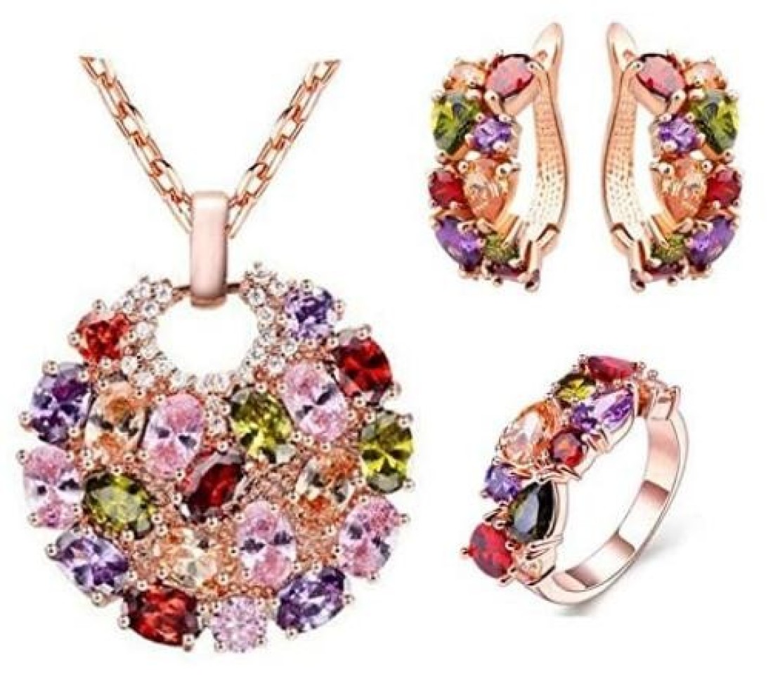 Aiwanto Necklace Set Earring Necklace Ring Set for Women's Colorful Zircon Necklace Earrings set Necklace Earring Set Gift for Wife Girlfriend