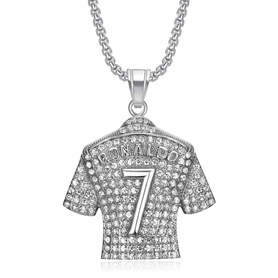 HAILIWEI Number 7 Soccer Jersey Pendant Necklace, No.7 Soccer Jersey Ball Necklace for Men Women, Titanium Steel Necklace Pendant, No.7 Football Star Necklace(Silver)