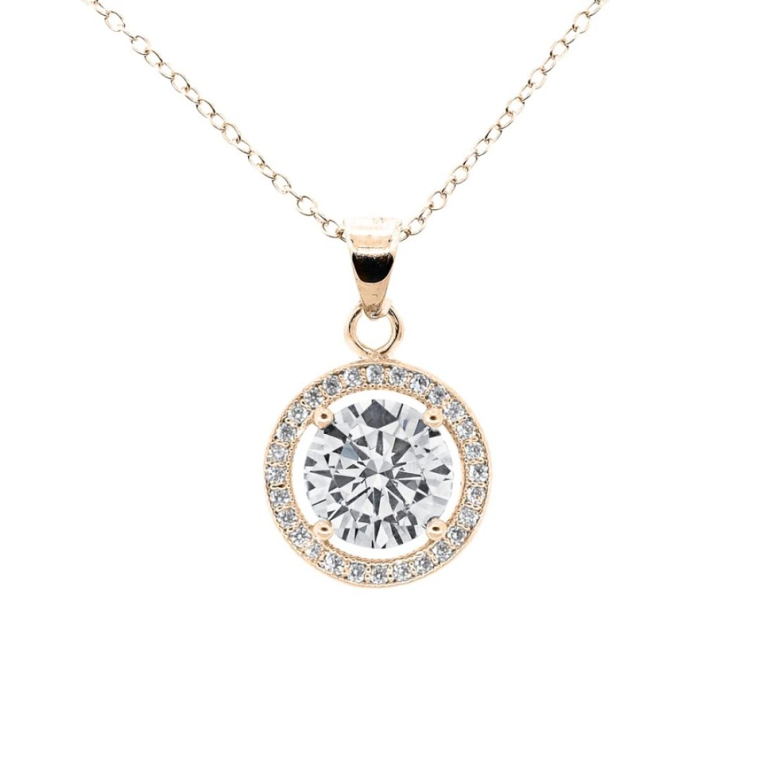 Cate &amp; Chloe Blake 18k Rose Gold Plated Pendant Necklace Halo Necklaces with Round Cut Cubic Zirconia, Fashion Jewelry For Women, Hypoallergenic, Gift for Her