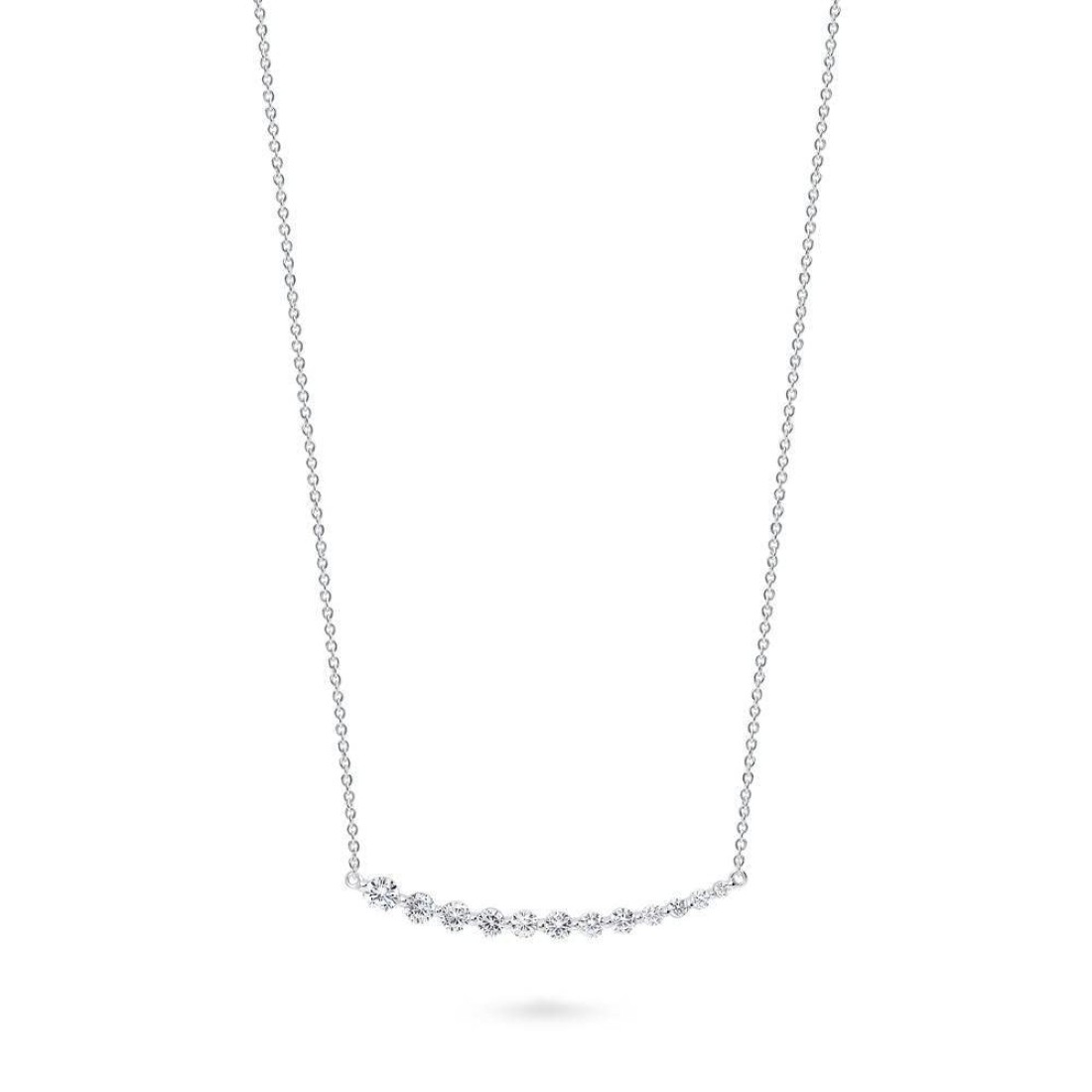 BERRICLE Sterling Silver Graduated Cubic Zirconia CZ Bar Fashion Pendant Necklace for Women 16 inch, Rhodium Plated