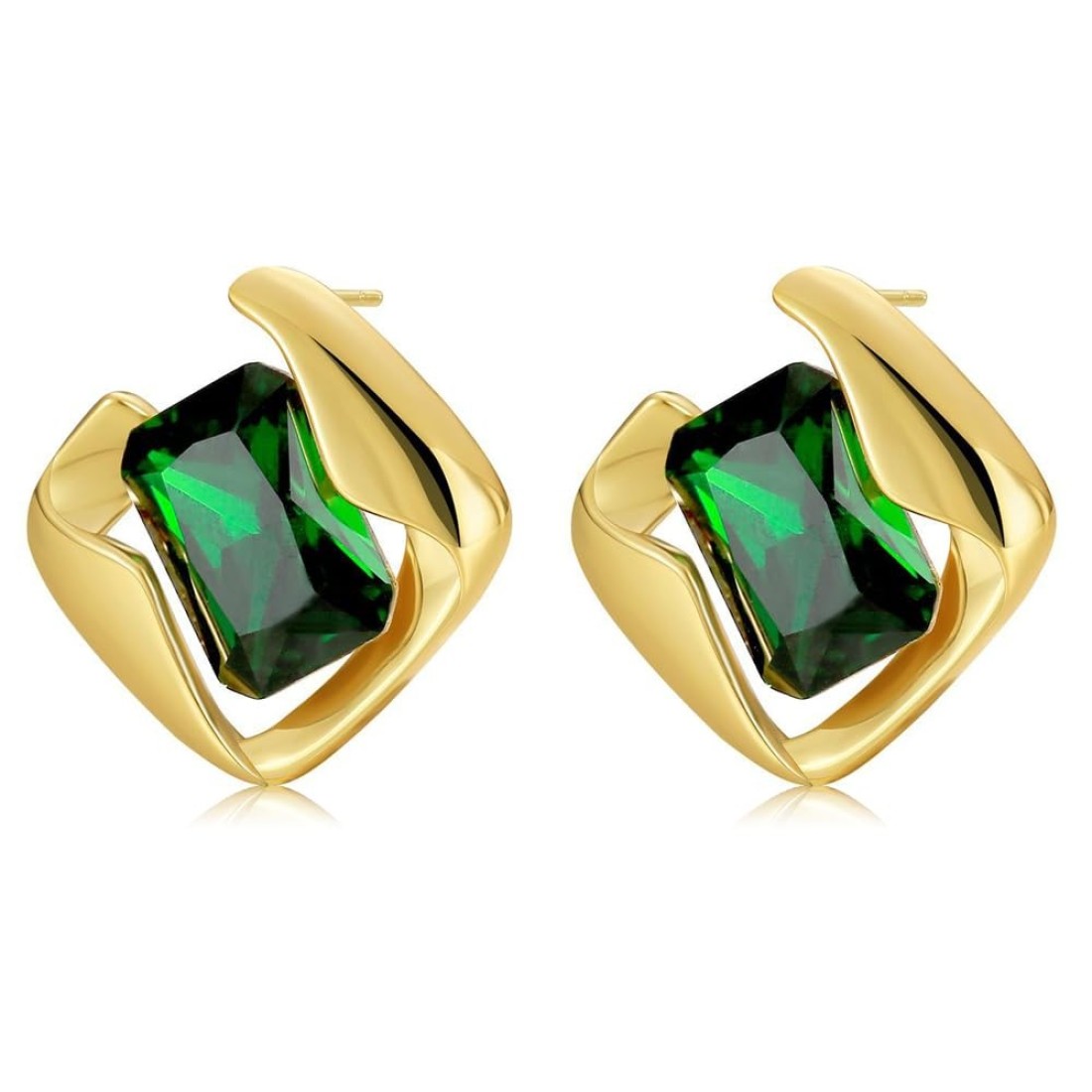 ZUOPOEKI Green Earrings for Women Trendy CZ Crystal Stud Earrings 18K Gold Plated Sterling Silver Post