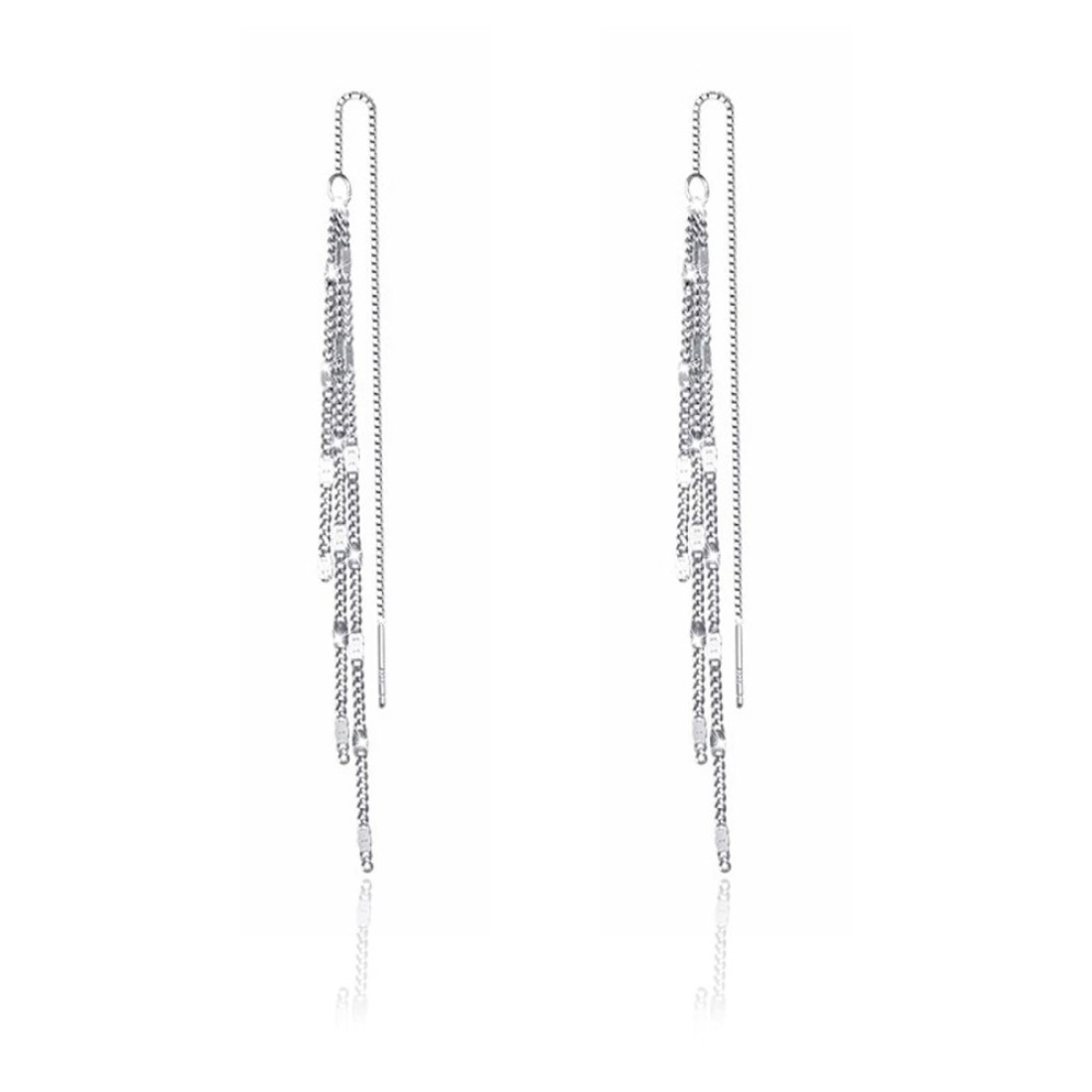 GLAHORSE 925 Sterling Silver Four Zircons Flower Stud Earrings For Women Double Studs Chain Tassel Piercing Earring 18K Gold