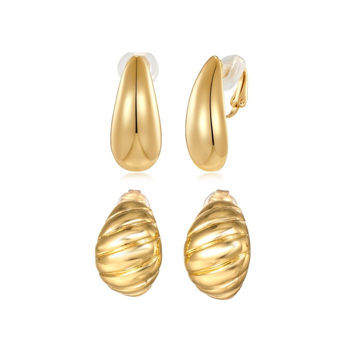 Gmai 2 Pairs Gold Clip On Earrings for Woman Non Pierced Teardrop Croissant Clip On Earrings for Woman Fake Earrings