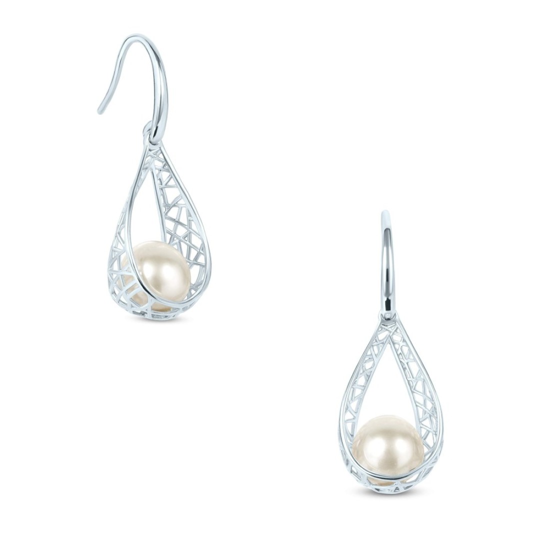 GEMISTRY 925 Sterling Silver Freshwater Cultured White Pearl June Birthstone Open Work Dangle Earrings Women Festival Unique Gift Present