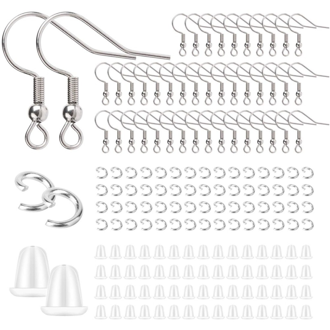 Stainless Steel Earring Hooks French Ear Wire, 600pcs Earring Making Findings Parts Jewels DIY Supplies Kits, with Silicone Earring Backs Stoppers &amp; Open Jump Ring