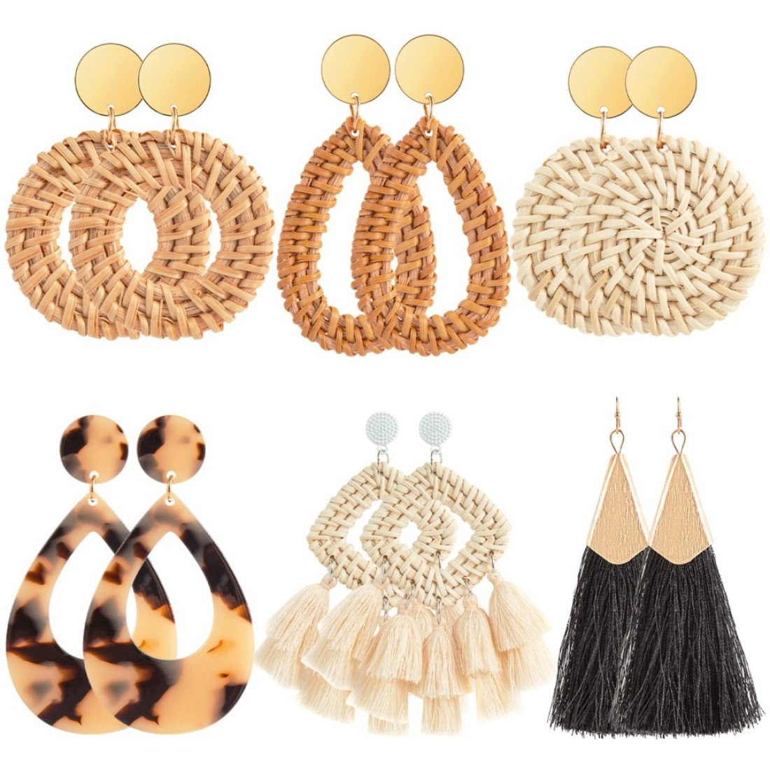 618 Pairs Earrings for Women Lightweight Summer Earrings Straw Earrings Fashion Geometric Statement Hoop Dangle Drop Earrings for Women