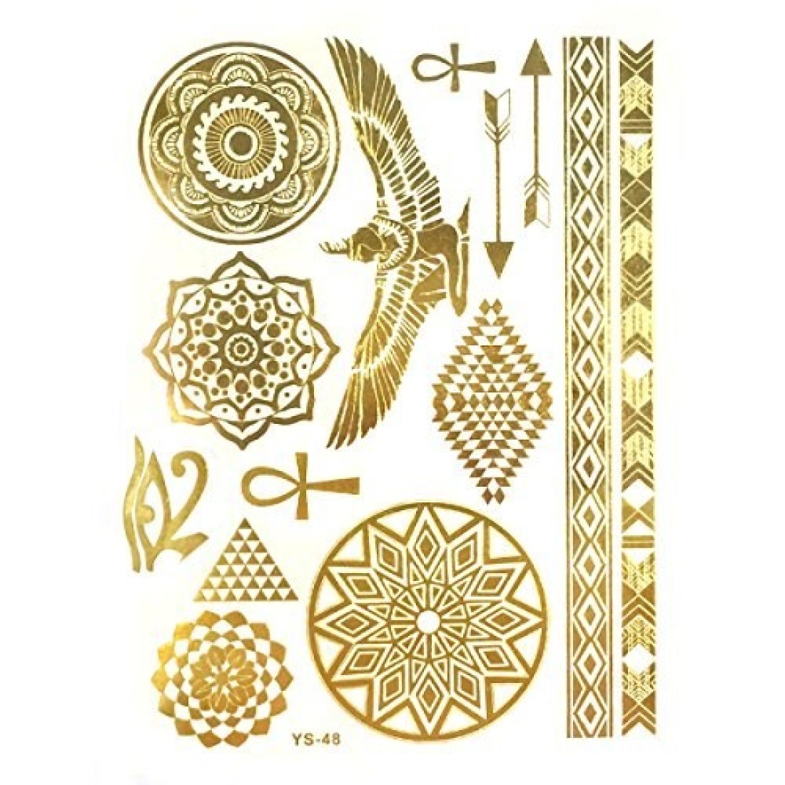 Wrapables Celebrity Inspired Temporary Tattoos in Metallic Gold Silver and Black Large Egyptian Motif