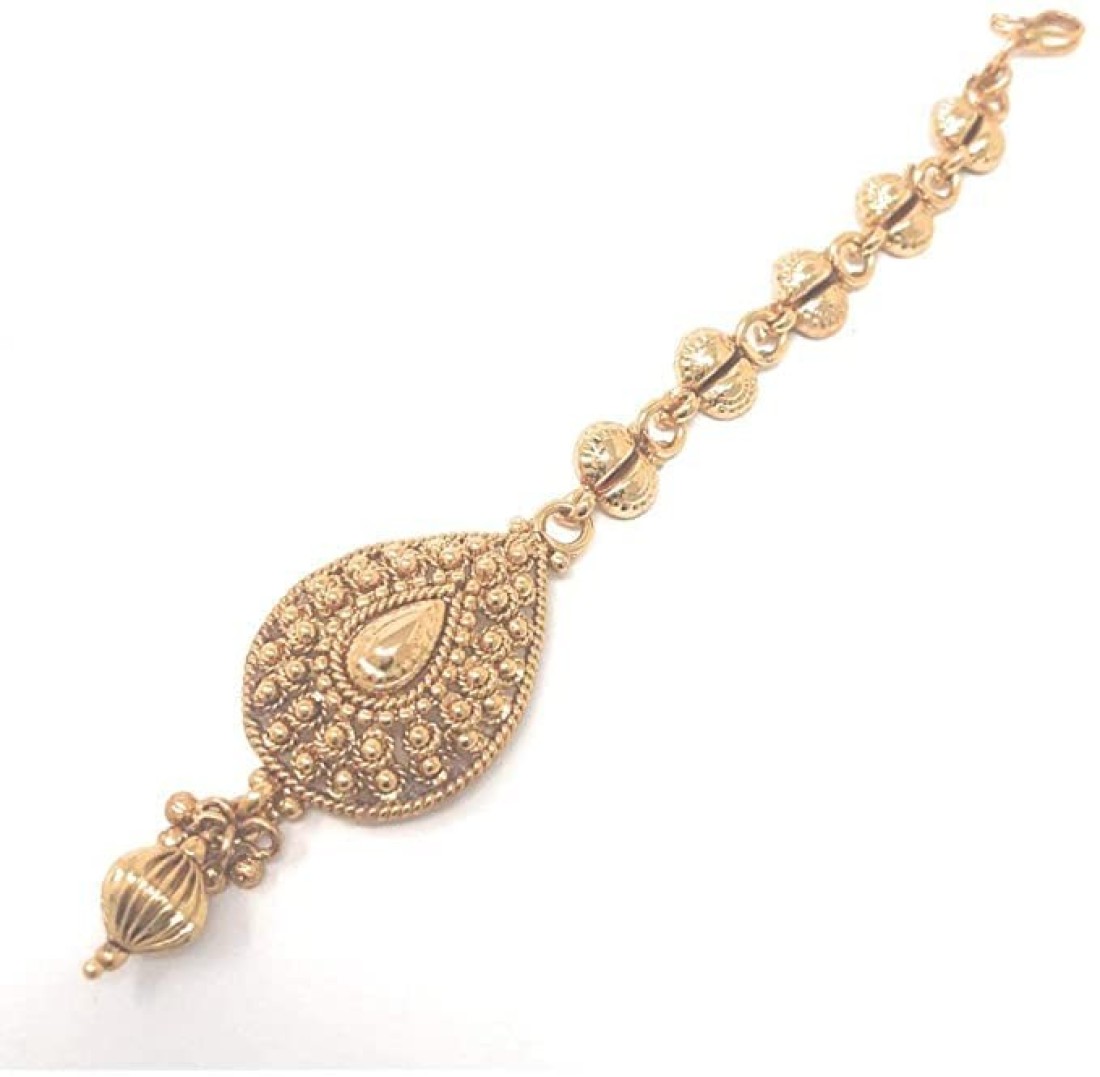 Indian Forehead Traditional Gold Plated Handmade Maang Tikka Party Dance Wedding Bridal Teardrop Hair Headpiece Pendant For Women - Duel On Jewel
