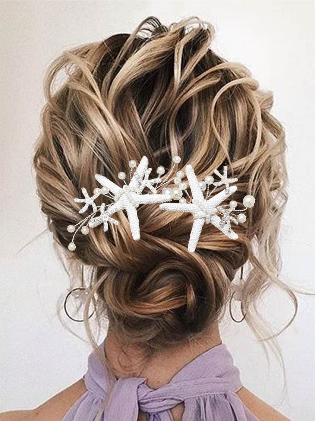 Heread Starfish Bride Wedding Hair Pins Silver Pearl Bridal Hair Pieces Beach Hair AccessoriesPack of 2