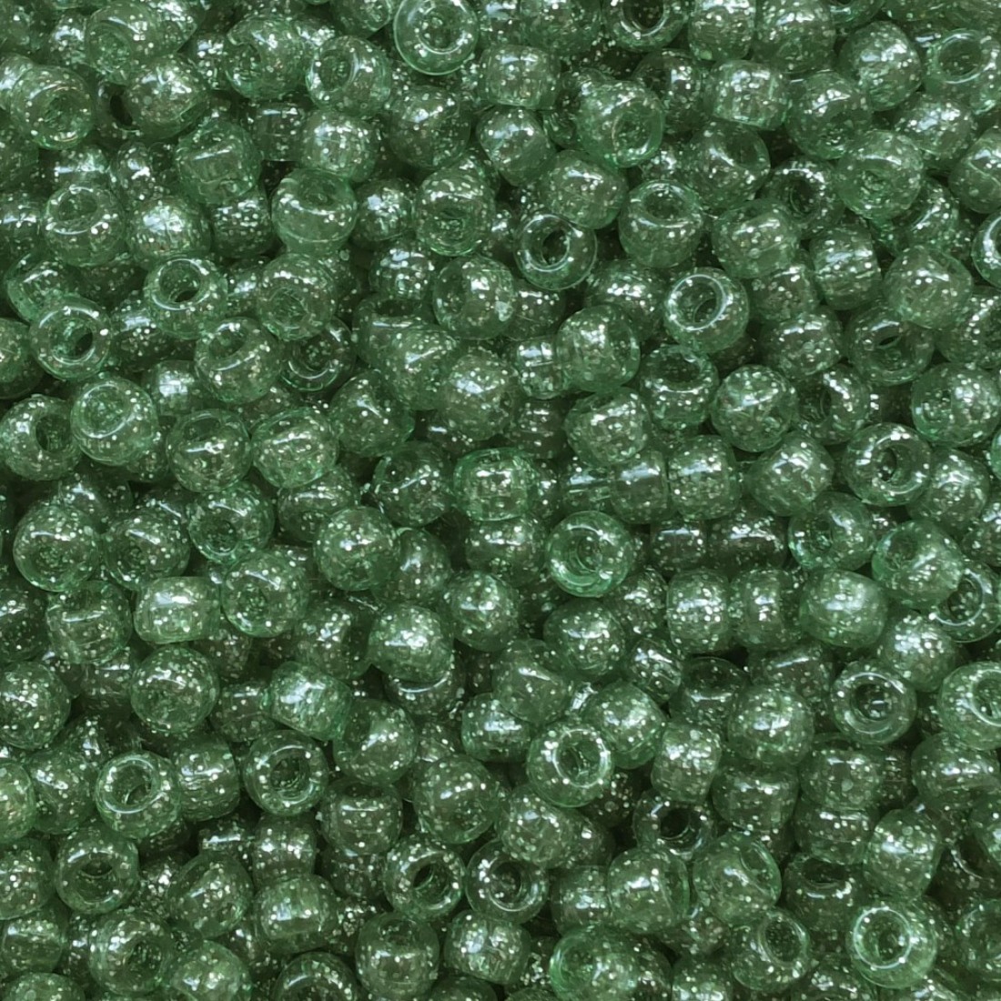 Pony Beads Sea Green Glitter Sparkle Crow Beads Made in USA 6x9mm Large Hole