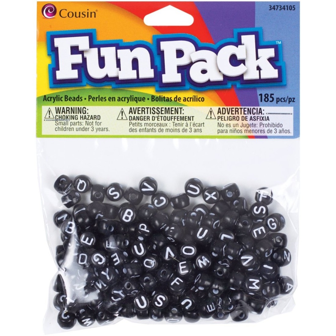 Cousin DIY Black CousinDIY Fun Pack Acrylic Alphabet BeadsRound 185Pkg 185 Count Pack of 1