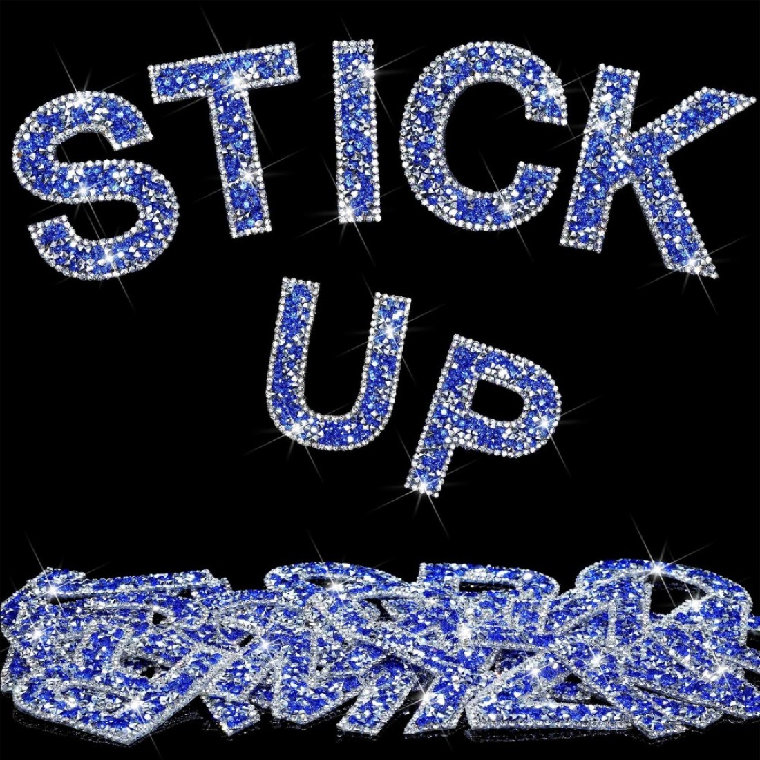 Locacrystal 34Pcs Rhinestone Letter Stickers Bling Glitter Alphabet A-Z Letters Self-Adhesive Crystal Word Sticker Iron on Letters for Clothing Art Crafts DIY Decors(SilverBlue+White,2.24&quot;)
