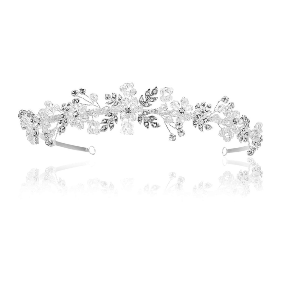 SAMKY Handmade Flower Leaf Crystal Headband Bridal Wedding Tiara Silver Plated T767