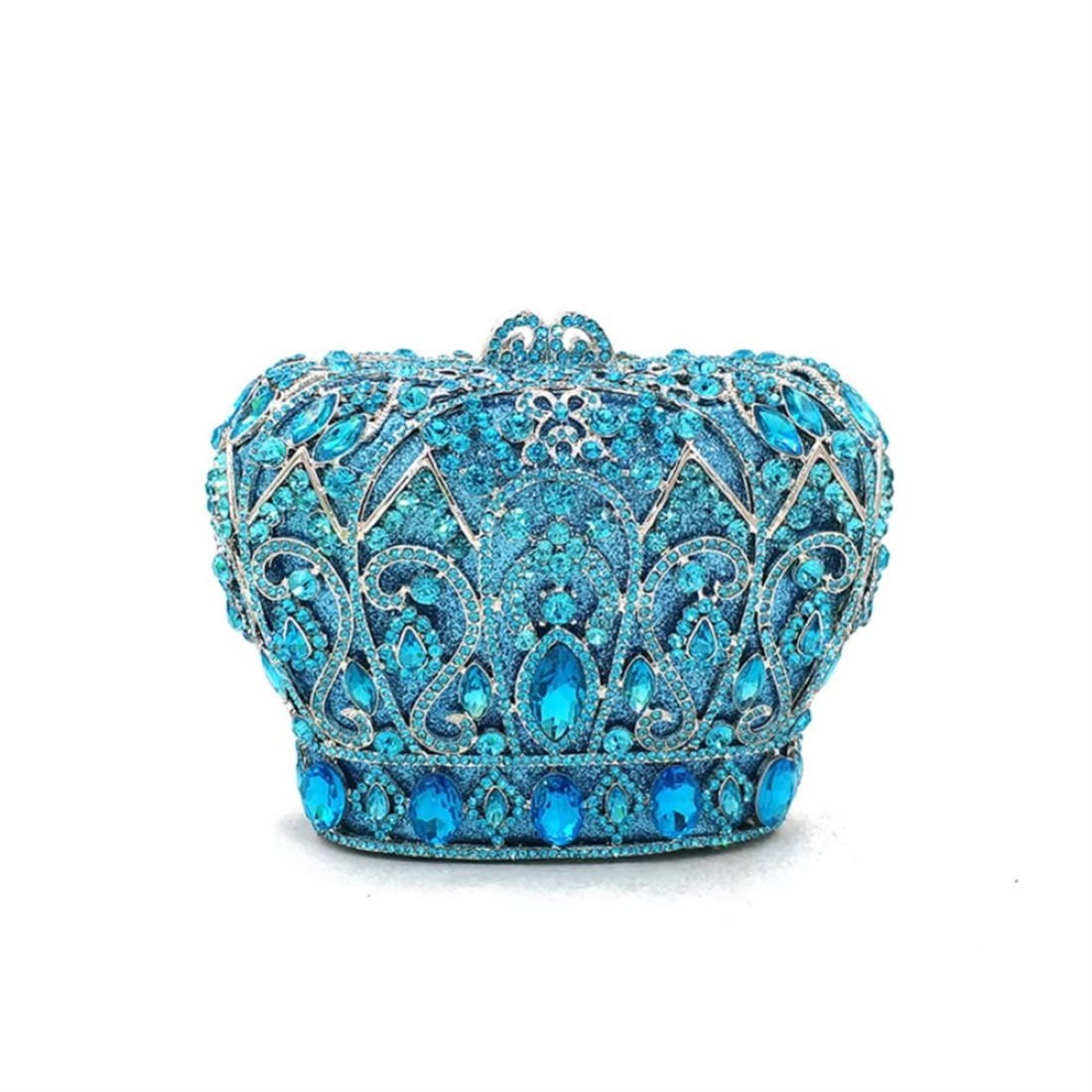 Tngan Women Luxury Crown Shaped Crystal Evening Clutch Elegant Rhinestones Party Handbag and Purse, Blue