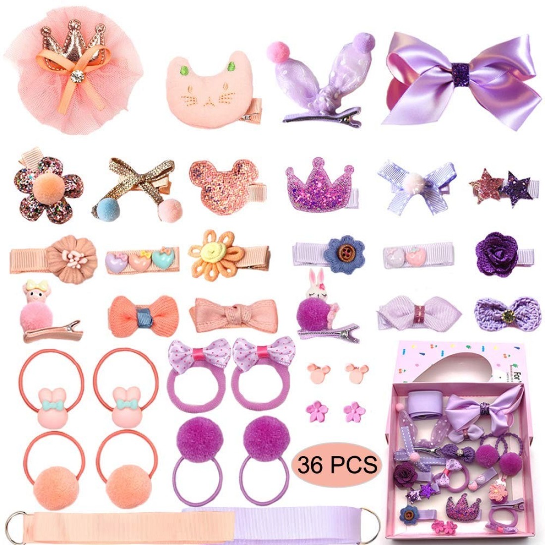 Scettar Baby Girls Hair Clips Cute Hair Bows Baby Elastic Hair Ties Hair Accessories Ponytail Holder Hairpins Set For Baby Girls Teens Toddlers Assorted styles 36 pieces Pack Purple