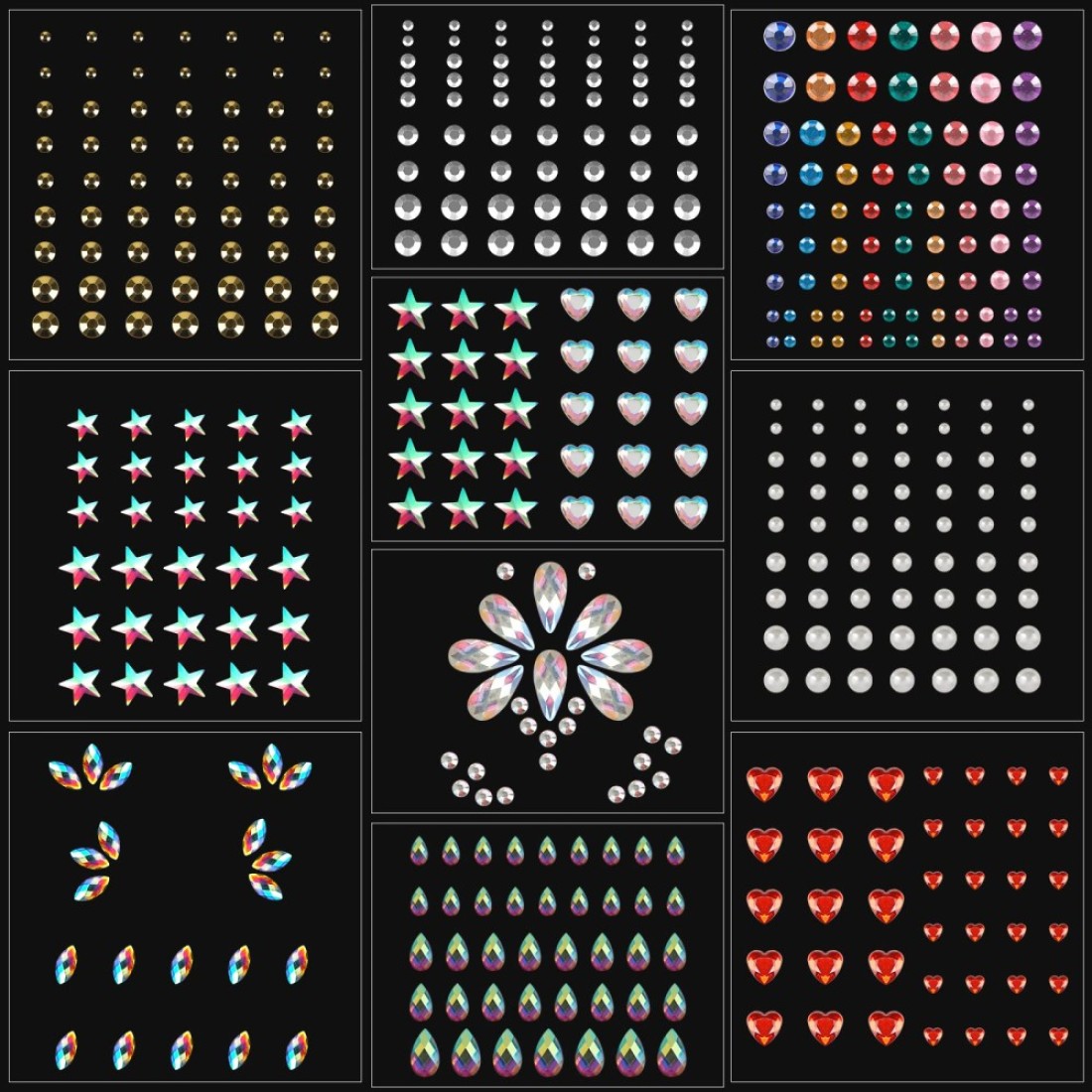 10 Sheets Eye Body Face Gems Rhinestone Stickers Self Adhesive Rhinestones Rainbow Face Gems for Women Festival Accessory and Nail Art Decorations Starlight style