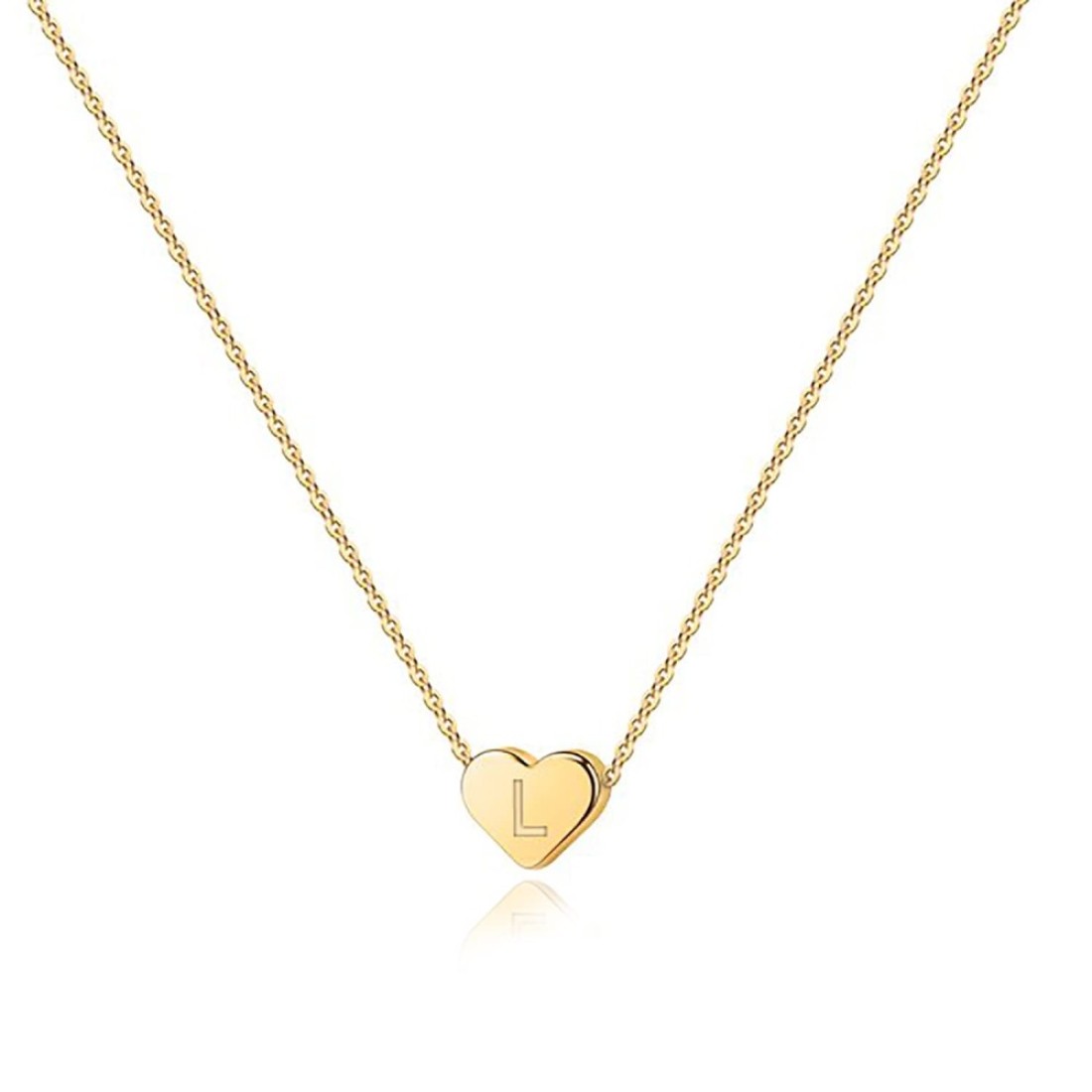 PAVOI 14K Yellow Gold Plated Mini Dainty Heart Initial Necklace Slider Adjustable Necklace - 18&quot; Letter Necklaces for Women L Initial