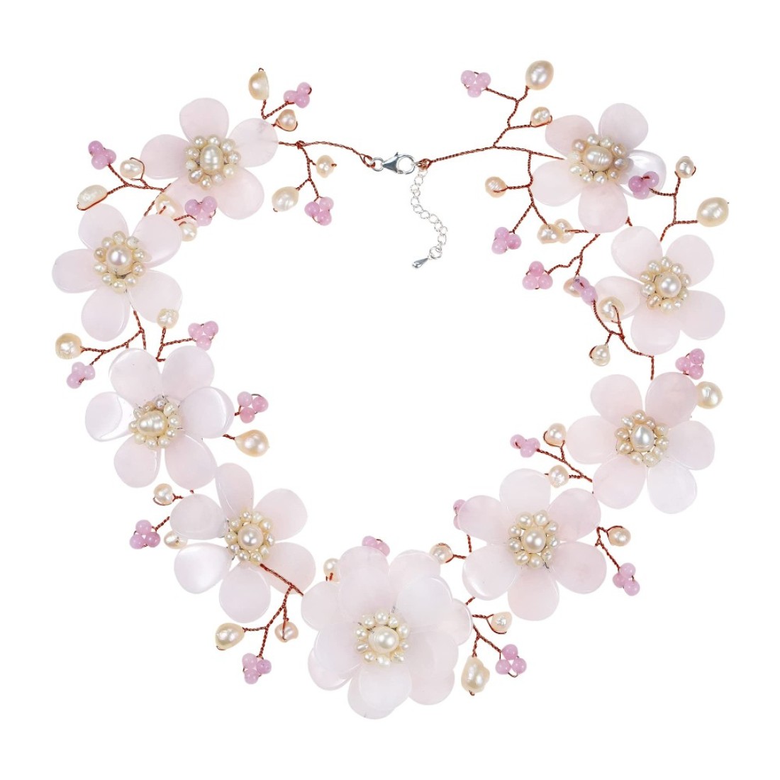 AeraVida Pink Sakura Gradual Flower .925 Sterling Silver Necklace Classic Handmade Floral Necklace for Women
