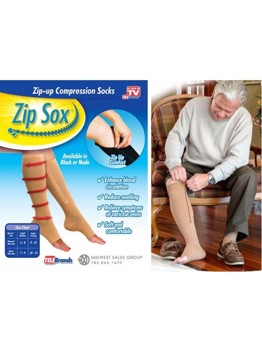 Generic - Zip Sox Compression Socks By Bulbhead - Pair, S/M Beige