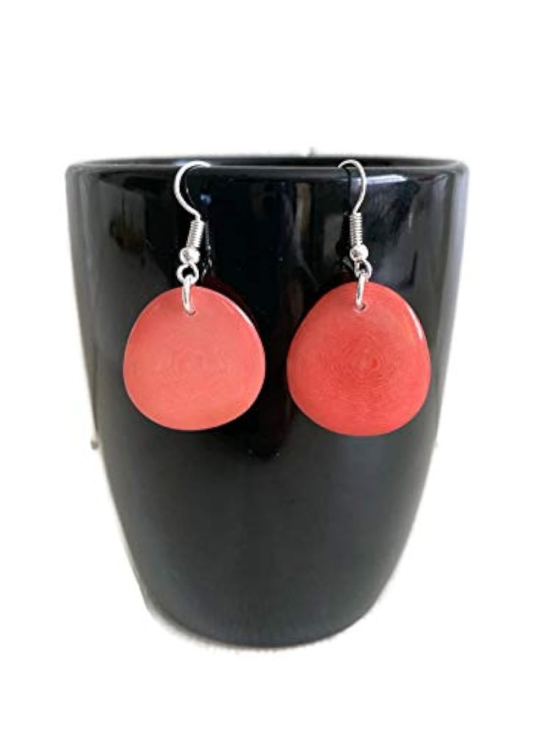 Tagua earrings in pink TAG272, organic light weight earrings salmon pink