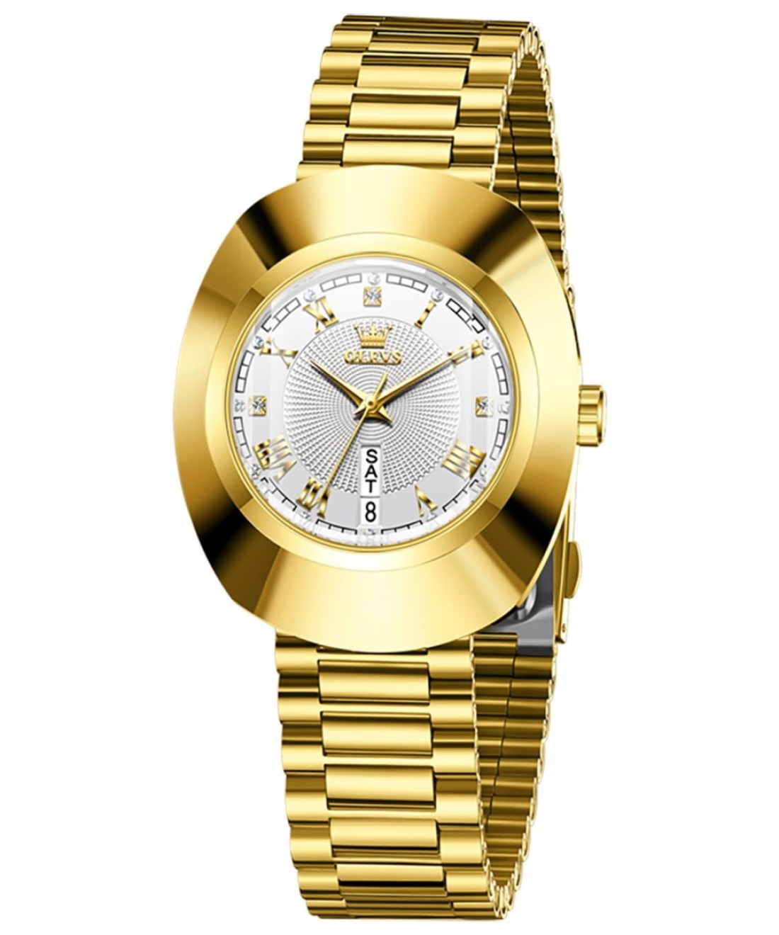 OLEVS Womens Watches Gold Analog Diamond Tungsten Steel Luxury Dress Classic Ladies Calendar Week Wrist Watches for Women