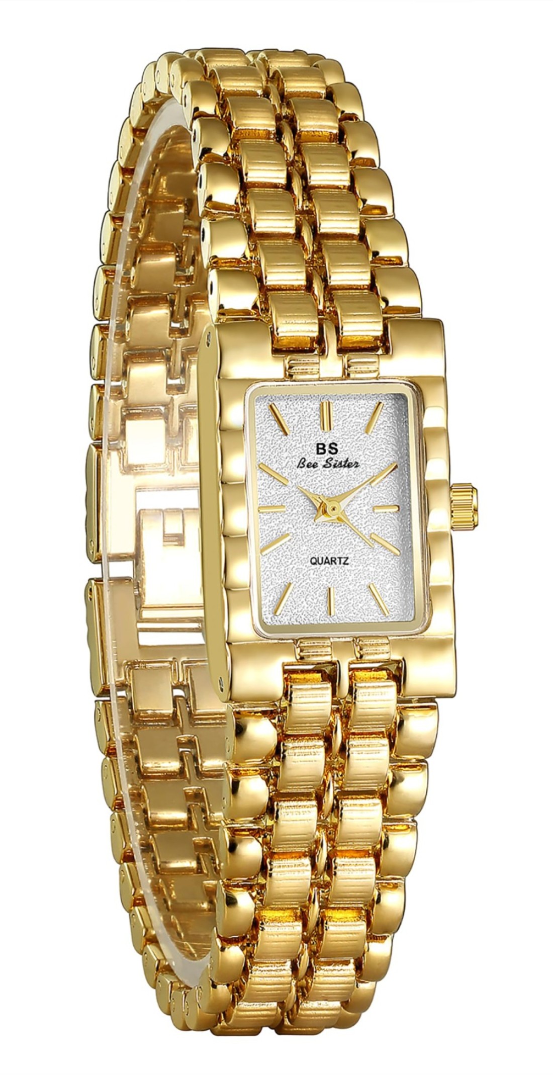 FANMIS Women Vintage Gold Watches Minimalism Square Ultra Thin Watch Updated Luxury Ladies Watch with Stainless Steel Bracelet Elegant Dress Small Face Gold Wrist Watch (White)