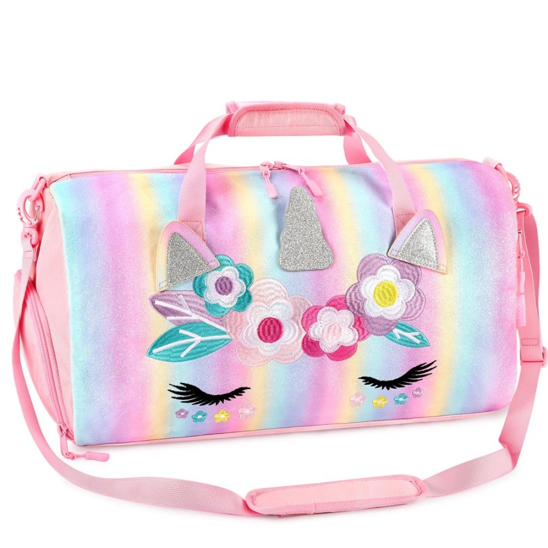 mibasies Dance Bag for Girls Duffle Bag Kids Overnight Travel Sleepover Bags with Shoes Compartment Large